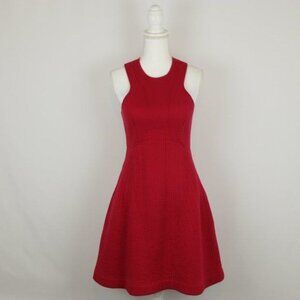 Carven Women's Medium Red Quilted Crewneck Fit & Flare Racerback Mini Dress